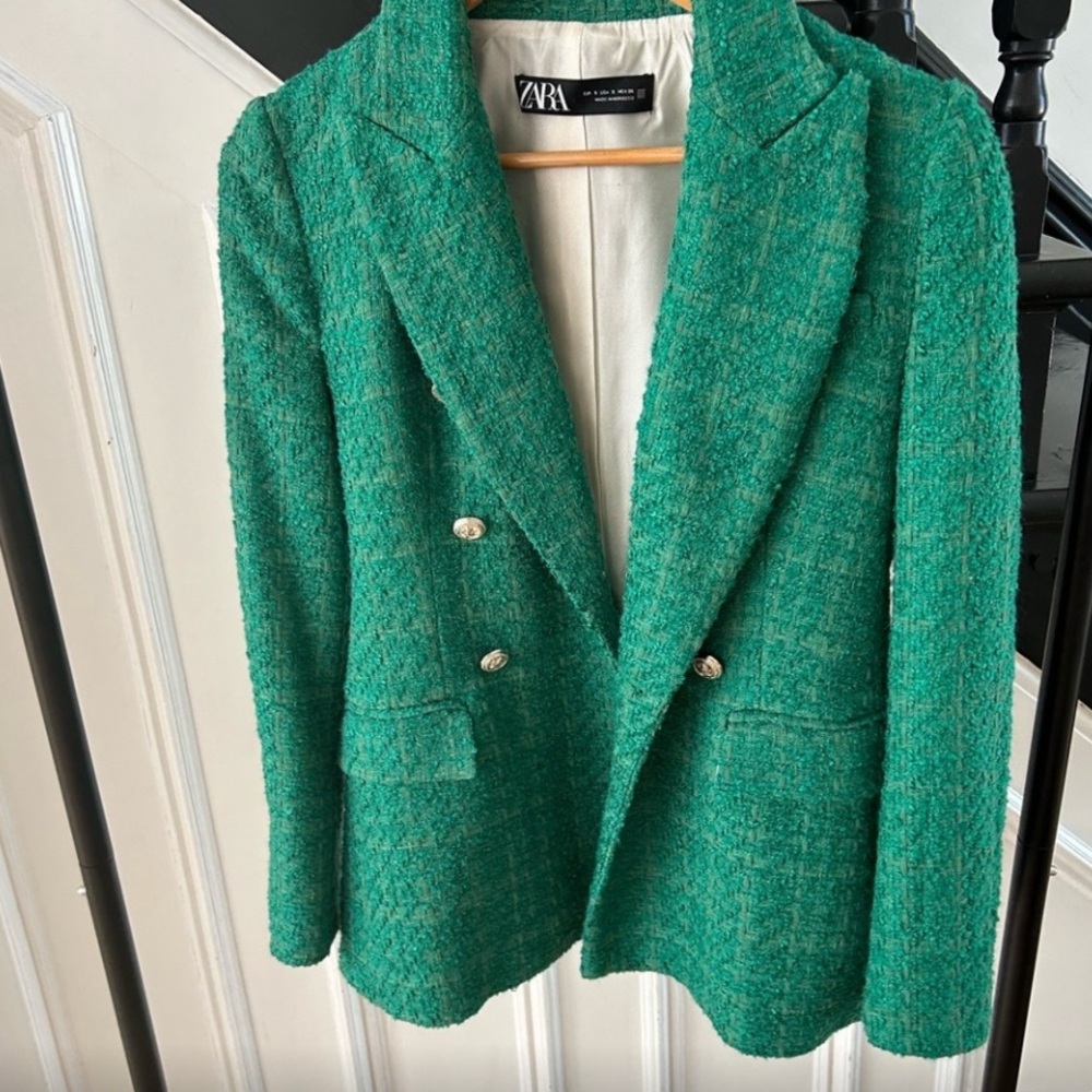 Zara Green Double-Breasted Blazer - Picture 3 of 9